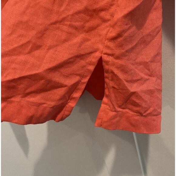 Talbots Top Large L Orange Melon Linen Button Up Roll Tab Lagenlook Boho Coastal - Picture 8 of 14